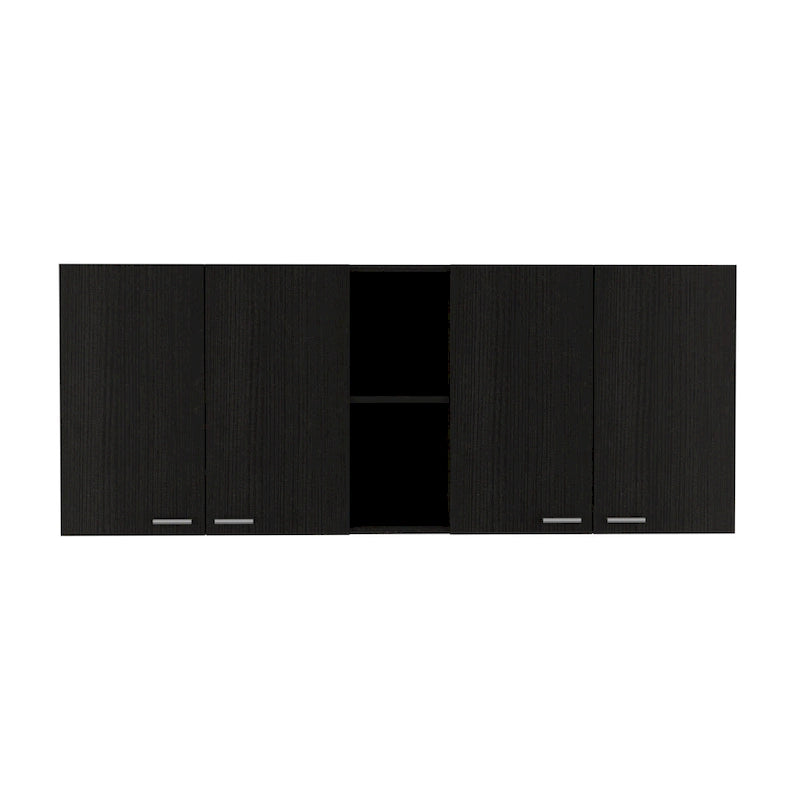 HomeRoots 59 Black Wood Wall mounted Accent Cabinet With Five Shelves