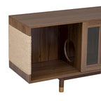 Modern TV Stand with Cat House, Pet-Friendly Entertainment Center with Sliding Glass Door, Flip-Down Media Console