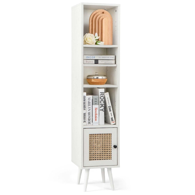 Costway Rattan Storage Cabinet Freestanding Slim Organizer Wood - See Details