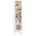 Costway Rattan Storage Cabinet Freestanding Slim Organizer Wood - See Details