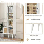Costway Rattan Storage Cabinet Freestanding Slim Organizer Wood - See Details