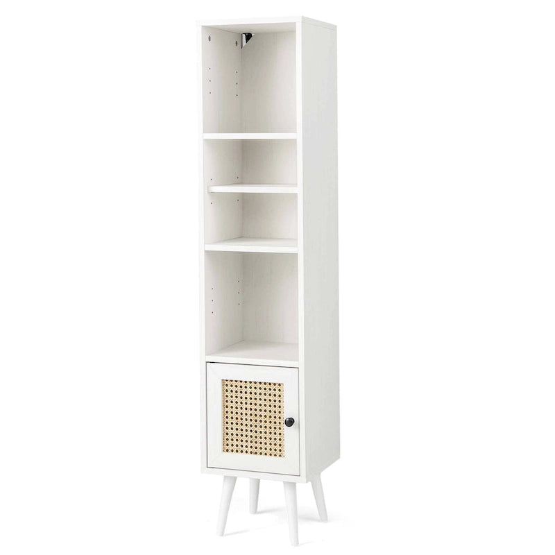 Costway Rattan Storage Cabinet Freestanding Slim Organizer Wood - See Details