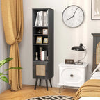 Costway Rattan Storage Cabinet Freestanding Slim Organizer Wood - See Details