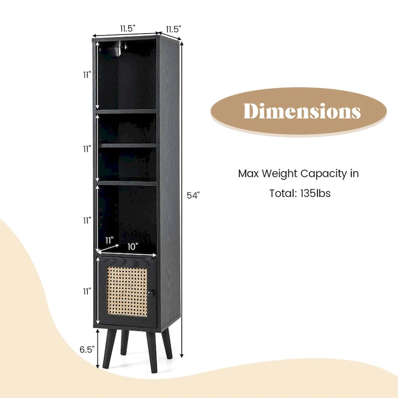 Costway Rattan Storage Cabinet Freestanding Slim Organizer Wood - See Details