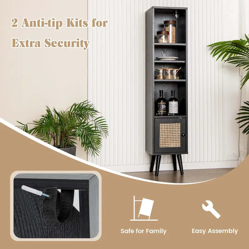 Costway Rattan Storage Cabinet Freestanding Slim Organizer Wood - See Details