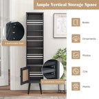 Costway Rattan Storage Cabinet Freestanding Slim Organizer Wood - See Details