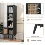 Costway Rattan Storage Cabinet Freestanding Slim Organizer Wood - See Details