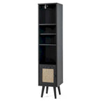 Costway Rattan Storage Cabinet Freestanding Slim Organizer Wood - See Details