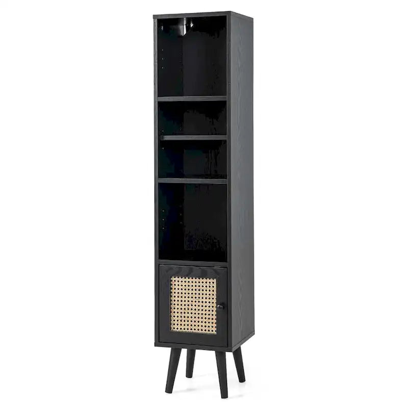 Costway Rattan Storage Cabinet Freestanding Slim Organizer Wood - See Details