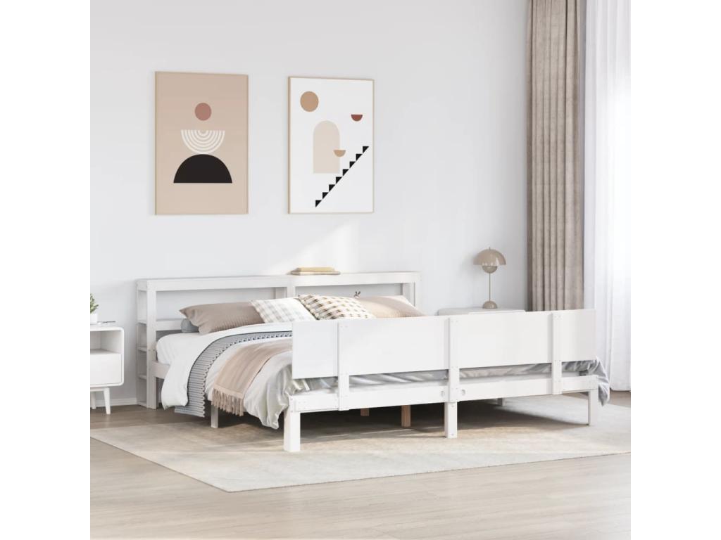White Pine Wood Bed Frame, 200 x 200 cm