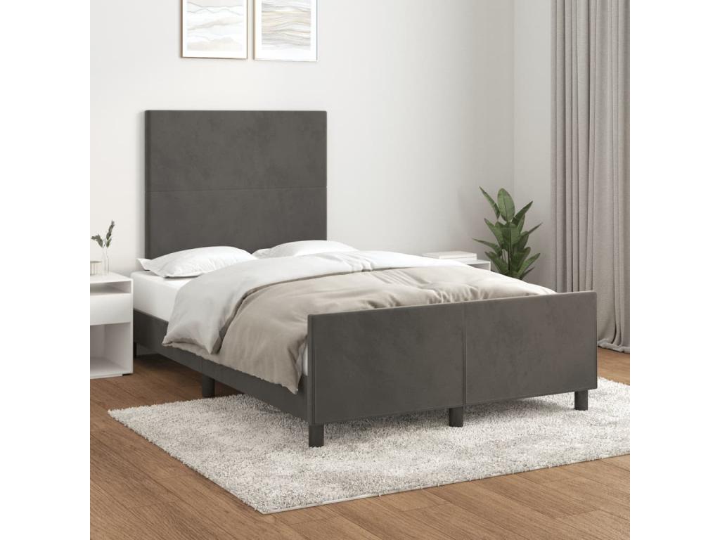 Gray Velvet Bed Frame, 120 x 190 cm