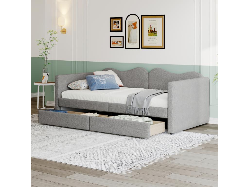 Gray Fabric Bed, 90 x 200 cm