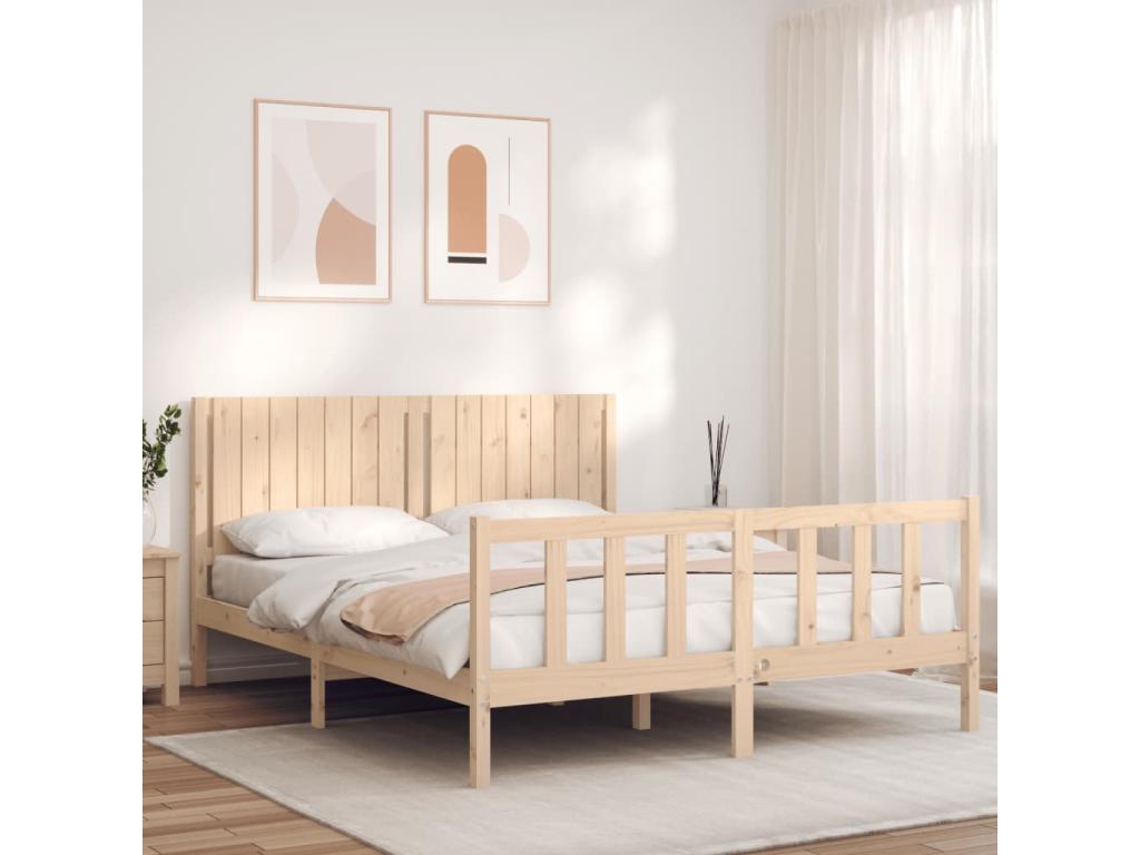 Natural Solid Wood Bed Frame, 160 x 200 cm