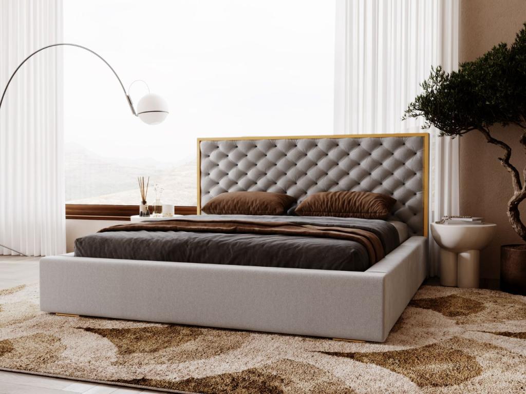 Gray Velvet Bed, 200 x 200 cm