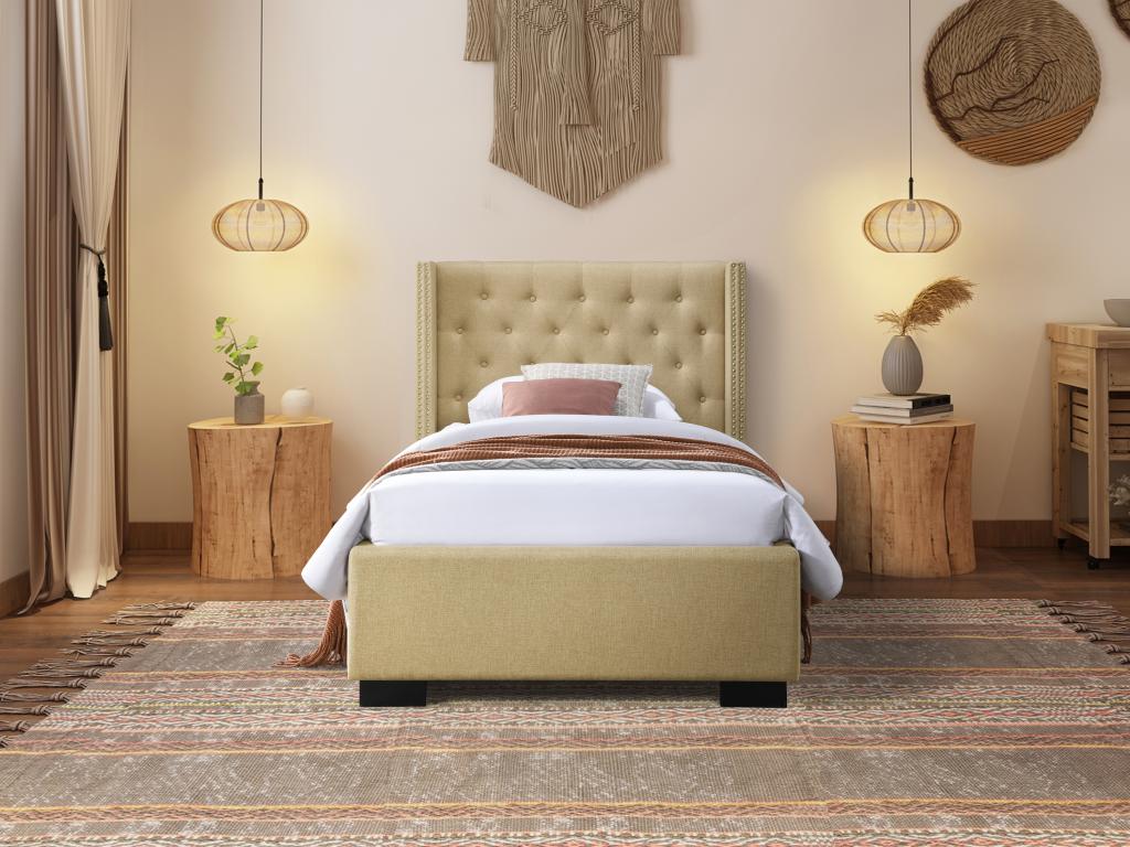 Beige Fabric Bed, 90 x 200 cm