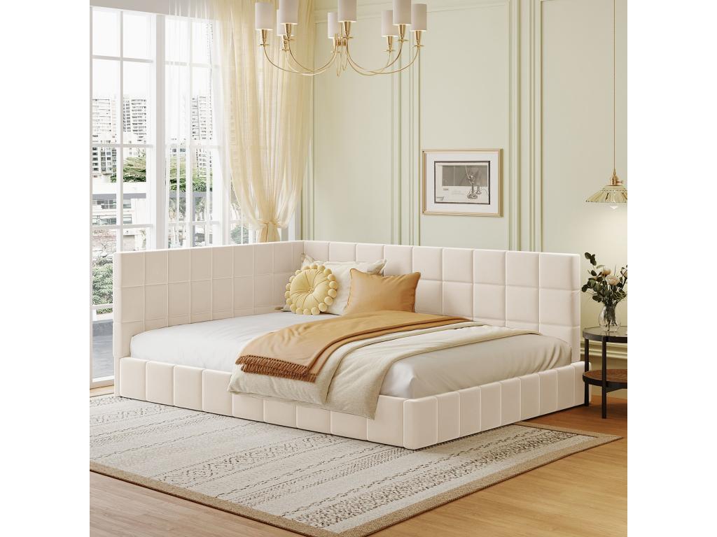 Beige Velvet Bed, 140 x 200 cm