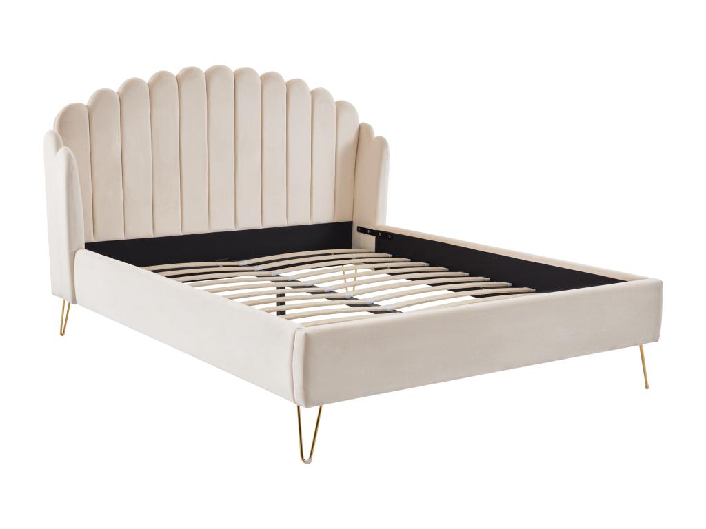Beige Velvet Bed, 160 x 200 cm