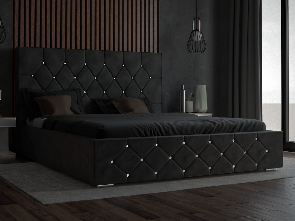 Black Velvet Bed, 180 x 200 cm