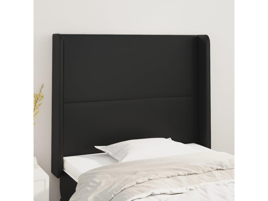 Black Faux Leather Bed, 93 x 16 x 118 cm
