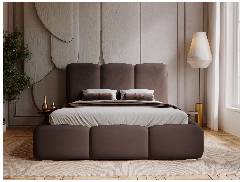 Brown Velvet Bed, 180 x 200 cm