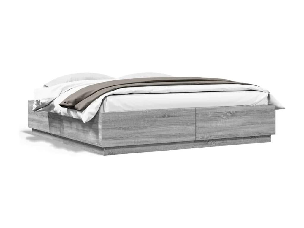 Gray Engineered Wood Bed Frame, 200 x 200 cm