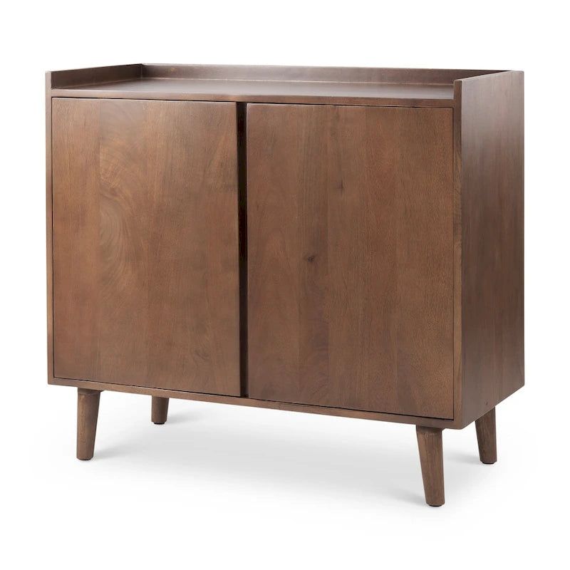 Lillie Medium Brown Solid Wood w/ Doors & Tray Top Accent Cabinet