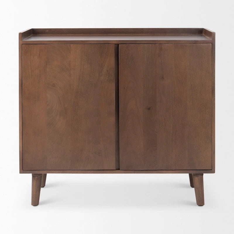 Lillie Medium Brown Solid Wood w/ Doors & Tray Top Accent Cabinet