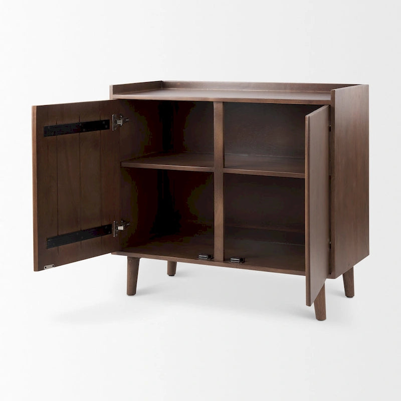 Lillie Medium Brown Solid Wood w/ Doors & Tray Top Accent Cabinet