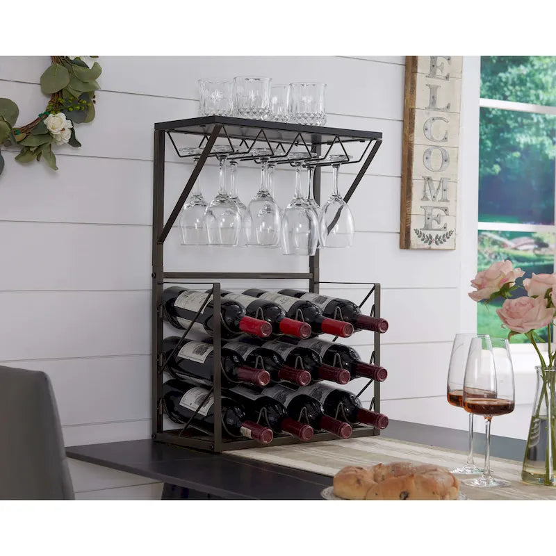 Countertop Wine Bottle & Glass Rack, Pewter/Marble