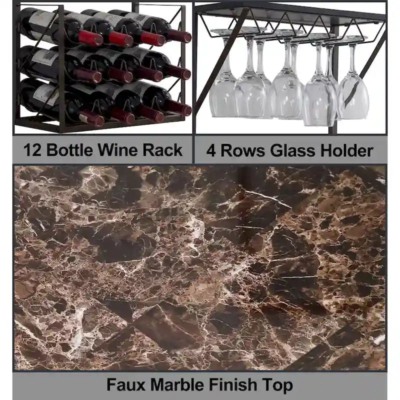 Countertop Wine Bottle & Glass Rack, Pewter/Marble