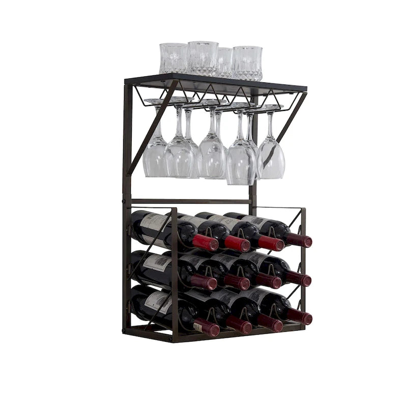 Countertop Wine Bottle & Glass Rack, Pewter/Marble