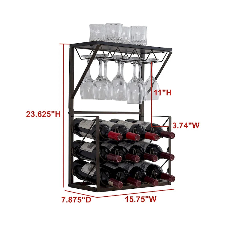 Countertop Wine Bottle & Glass Rack, Pewter/Marble