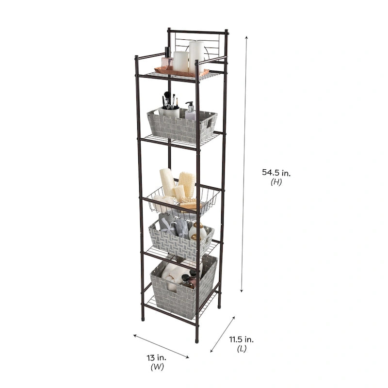 Bath Bliss 5 Tier Storage Shelf in Oil Rubbed Bronze - 13x11.6x58.7
