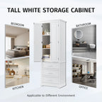 White Tall Storage Cabinet with Three Drawers