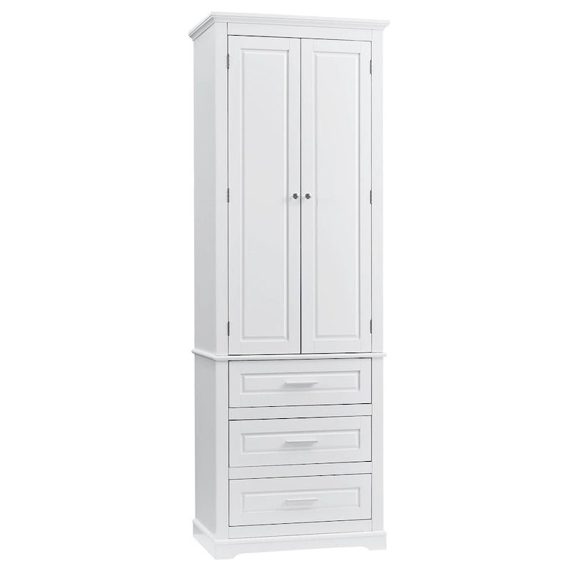 White Tall Storage Cabinet with Three Drawers