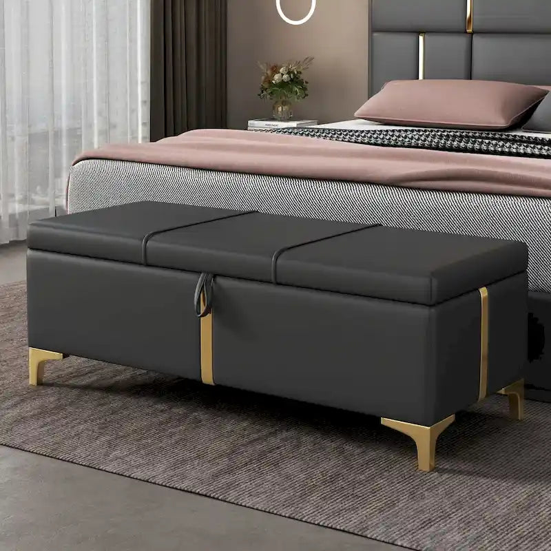 Elegant Upholstered Storage Ottoman,Storage Bench with Metal Legs for Bedroom,Living Room,Fully Assembled Except Legs