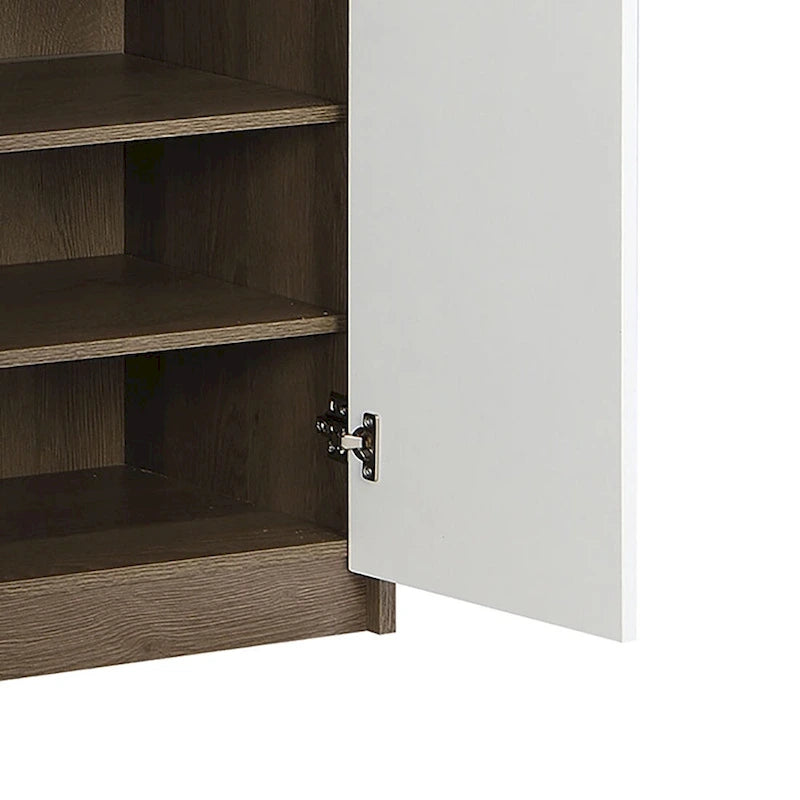 Vintage Minimalist Wooden Shoe Storage Cabinet with Integrated Bench