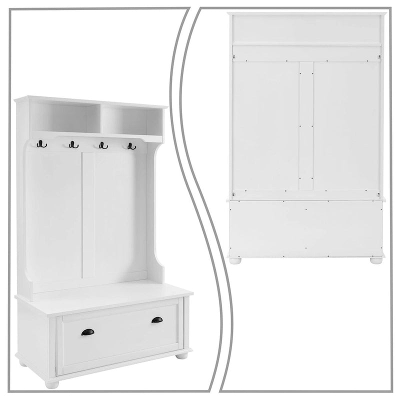 Modern Minimalist Freestanding Wooden Storage Hall Tree with Solid Wood Legs