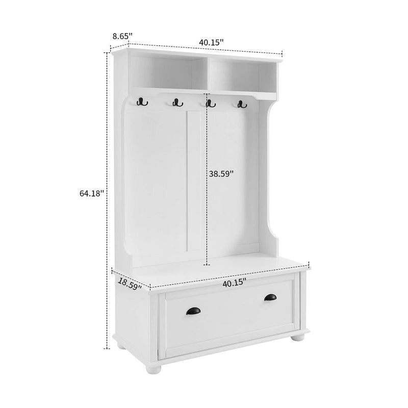 Modern Minimalist Freestanding Wooden Storage Hall Tree with Solid Wood Legs