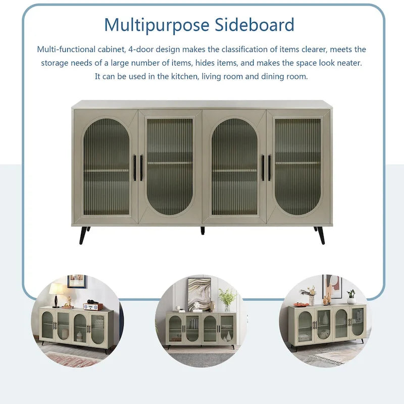 59.8 TV Stand with Storage Cabinet and Adjustable Shelves - N/A