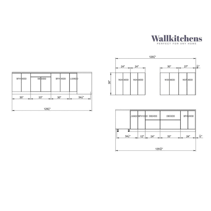 Kitchen Prodigy Collection White Gloss Color Base Size 11Ft Wide - 130x130