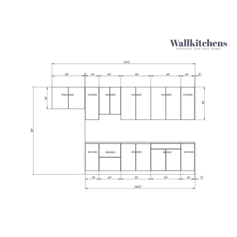 Kitchen Timeless Collection Gray & White Gloss Color Base Size 13Ft Wide - 157x24