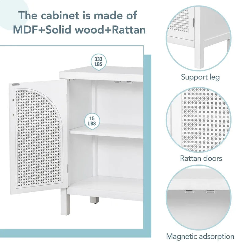 Large Storage Space Sideboard with Artificial Rattan Door - N/A