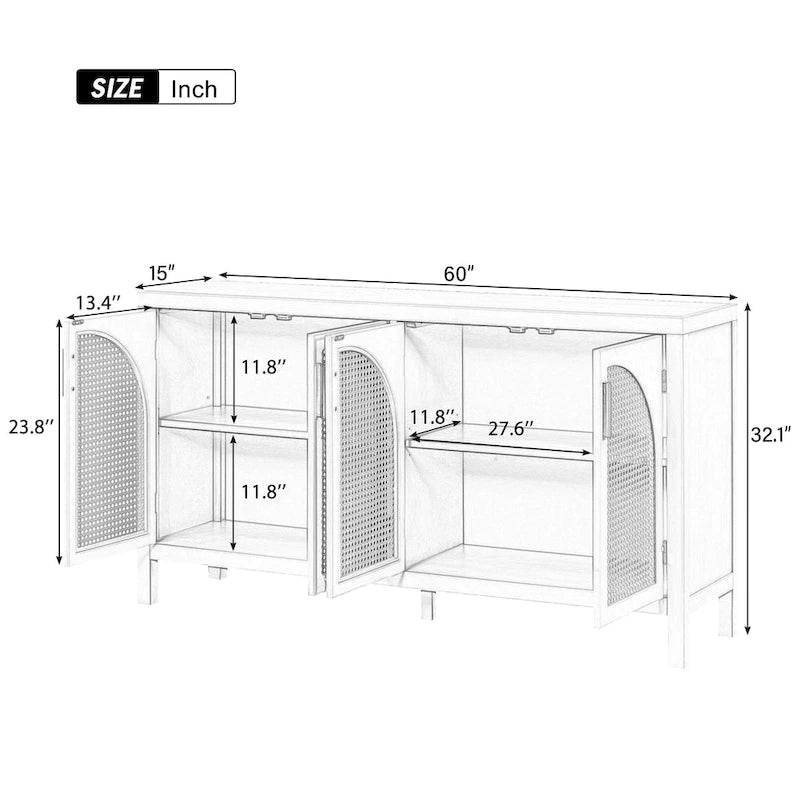 Large Storage Space Sideboard with Artificial Rattan Door - N/A