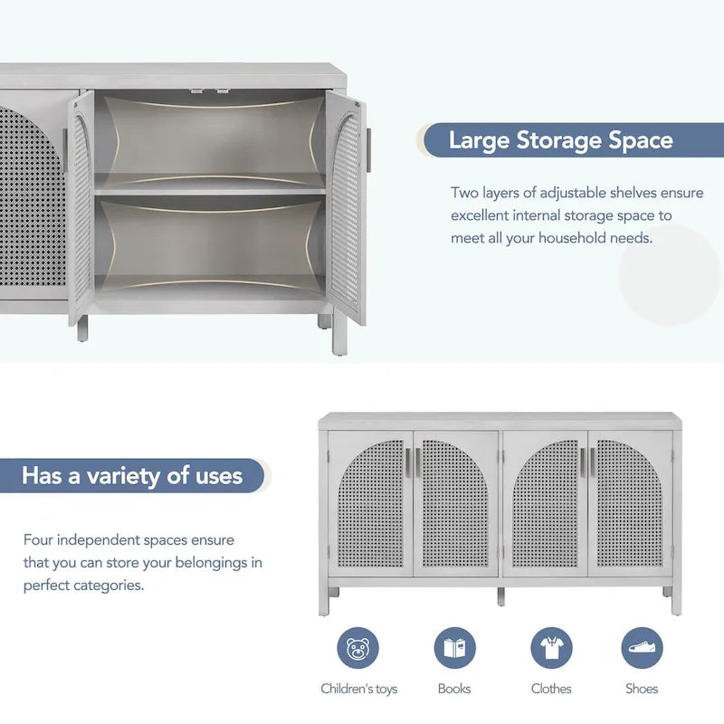 Large Storage Space Sideboard with Artificial Rattan Door - N/A