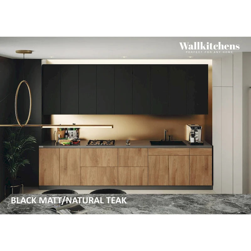 Kitchen Elite Epicure Collection Natural Teak & Black Color Base Size 11Ft Wide - 138x24