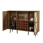 Rustic Wood Storage Cabinet with Wine Rack and Wine Glass Rack