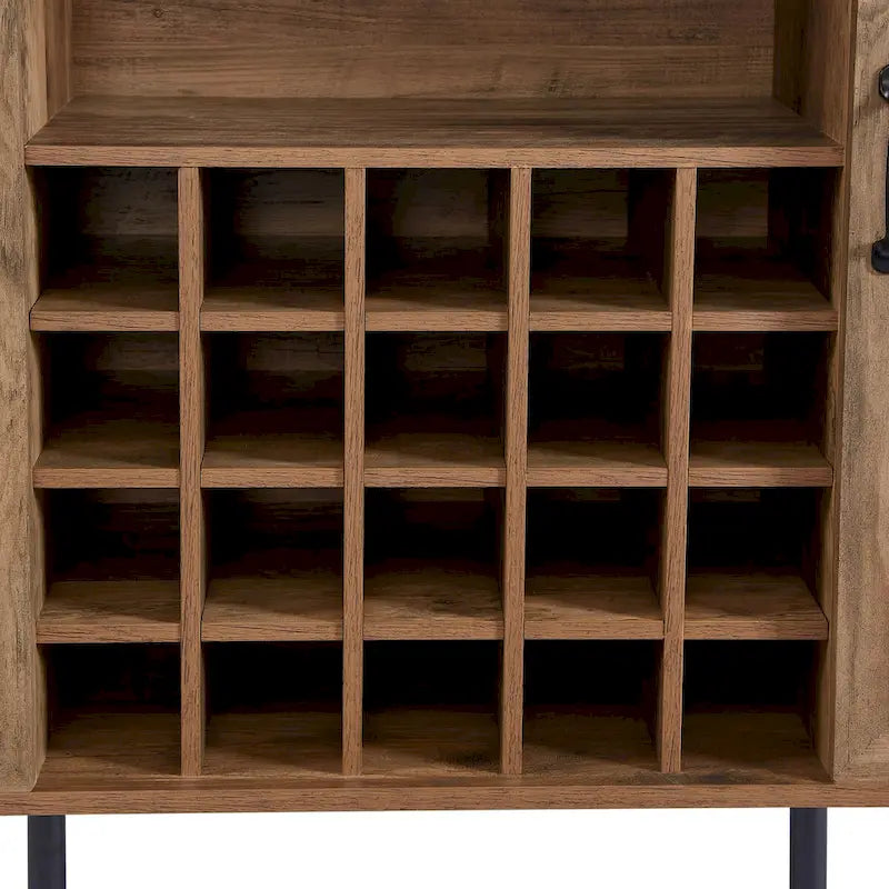 Rustic Wood Storage Cabinet with Wine Rack and Wine Glass Rack