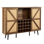 Rustic Wood Storage Cabinet with Wine Rack and Wine Glass Rack