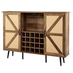 Rustic Wood Storage Cabinet with Wine Rack and Wine Glass Rack